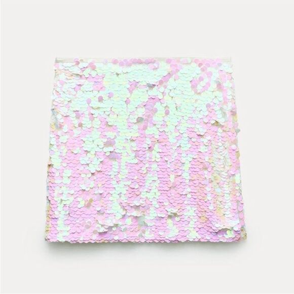 Zara white Sequin mini Skirt - Picture 3 of 11